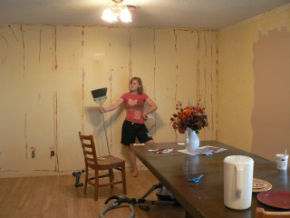 Woman standing room paint roller - matte painting concept art free wallpaper