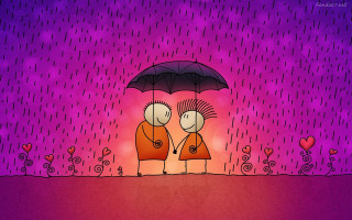 Couple umbrella rain hearts background - illustration free wallpaper