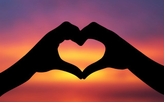 Hands heart sunset pink purple 2 - two hand free wallpaper