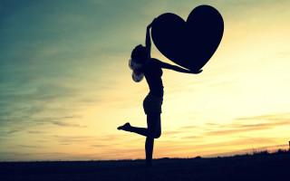 Woman heart balloon sunset silhouette - sunset free wallpaper