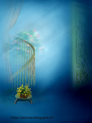 Spiral staircase blue room planter - matte fantasy painting free wallpaper