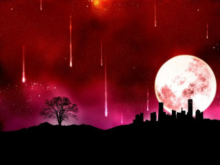 Red moon tree balance fantasy - a matte painting free wallpaper for desktop