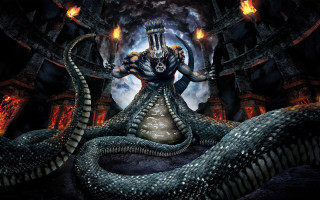 Giant snake demon face arms - back free wallpaper