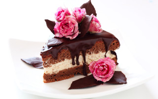Cake chocolate icing pink flowers - a piece of cake free wallpaper