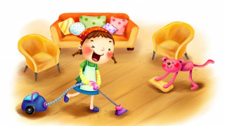 Little girl playing toys room - the room free wallpaper
