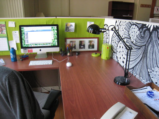Desk computer lamp green wall - elizabeth murray free wallpaper