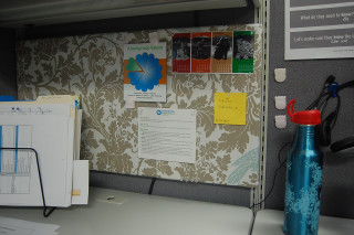 Desk blue water bottle bulletin - poster free wallpaper