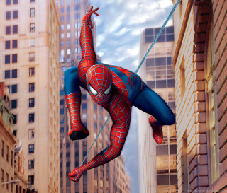 Spider man suspended high building - skyscraper free wallpaper