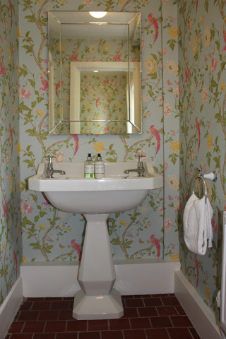 Bathroom sink corner mirror towelrack - a bathroom free wallpaper