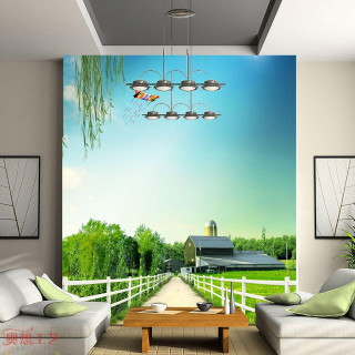 Living room farm mural white - free airplane wallpaper
