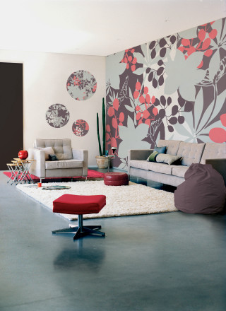 Living room red ottoman flower - modern european ink painting free wallpaper