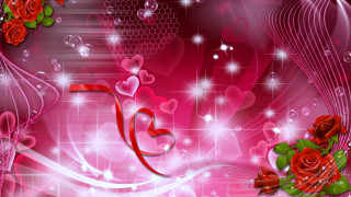 Pink background roses hearts pattern - the side of the image free wallpaper