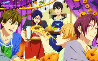 Pizza party purple curtains pumpkins - magic realism free wallpaper for desktop