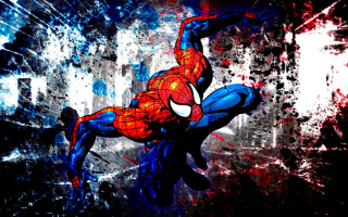 Spider man jumping arms out - his leg free wallpaper