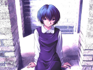 Purple dress white shirt brick - a character portrait free wallpaper