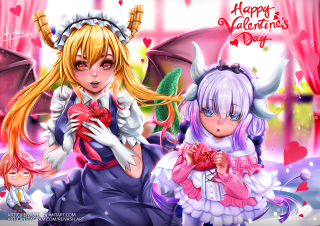 Anime girls horns hearts hands - a cup free wallpaper