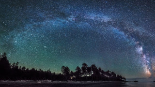 Night sky stars trees lake 2 - a night sky free wallpaper