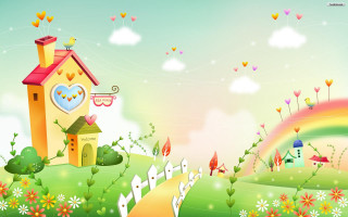 House heart rainbow flowers sky - chiho aoshima free wallpaper
