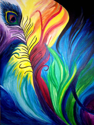 Colorful bird metaphysical abstract swirl - back side free wallpaper