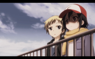Anime characters balcony cloudy sky - a balcony free wallpaper