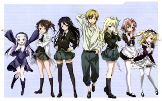 Anime characters group blue white - a wall free wallpaper