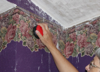 Woman painting wall red sprayer 2 - anne rigney free wallpaper