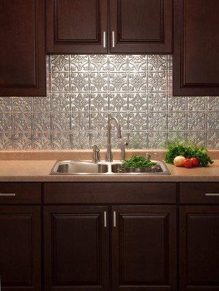 Kitchen sink countertop metal tile - cutting free wallpaper