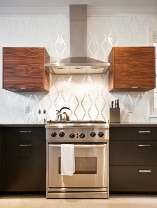 Kitchen stove sink cabinets windows - modern european ink painting free wallpaper