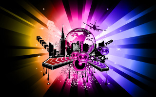 Colorful city skyline smiley face - abstract art free wallpaper