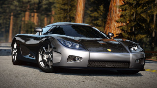 Silver sports car driving road 5 - a forest of trees free wallpaper