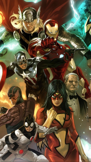 Avengers characters standing sky background - ashcan school free wallpaper