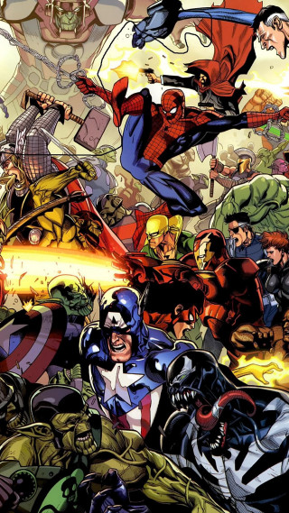 Avengers characters flying together in - ashcan school free wallpaper