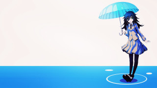Woman blue umbrella standing water - a blue umbrella free wallpaper