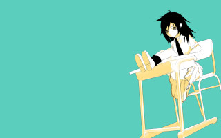 Person sitting desk chair blue - lineart free wallpaper