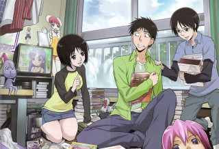 Group people bed book cat - a book in free wallpaper