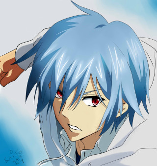 Blue hair red eyes white - red eye free wallpaper
