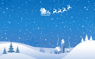Santa sleigh flying snowy village 2 - naive free wallpaper