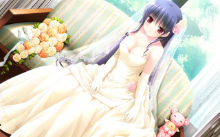 Bride wedding dress sitting couch - eizan kikukawa free wallpaper