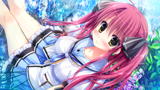 Pink hair girl sitting outdoors - a detailed painting free wallpaper