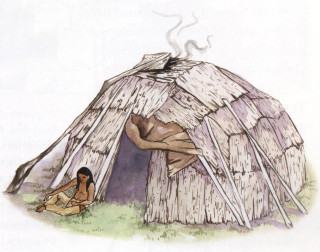 Native american woman hut man - ultra realistic illustration free wallpaper