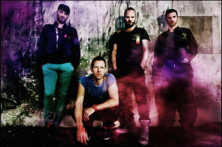 Group men standing wall purple - neon free wallpaper