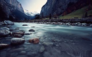 River lush valley mountain snow 2 - river free wallpaper