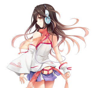Woman headphones dress standing white - computer art free wallpaper