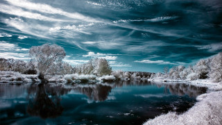 River trees clouds sky water - the sky and water free wallpaper