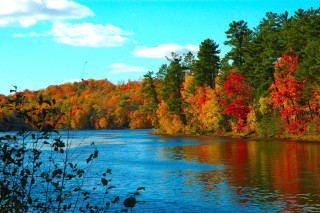 Lake fall colors trees blue 2 - a lake free wallpaper
