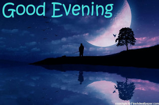 Man hill tree moon sky - evening free wallpaper