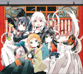 Anime girls bed red wall - eishōsai chōki free wallpaper