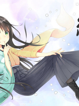 Woman long hair sitting ground - her leg free wallpaper