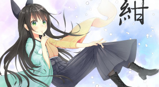 Woman long hair sitting ground 2 - sots art free wallpaper