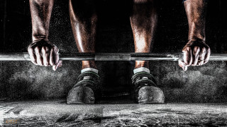 Man standing bench hands barbells - his foot free wallpaper